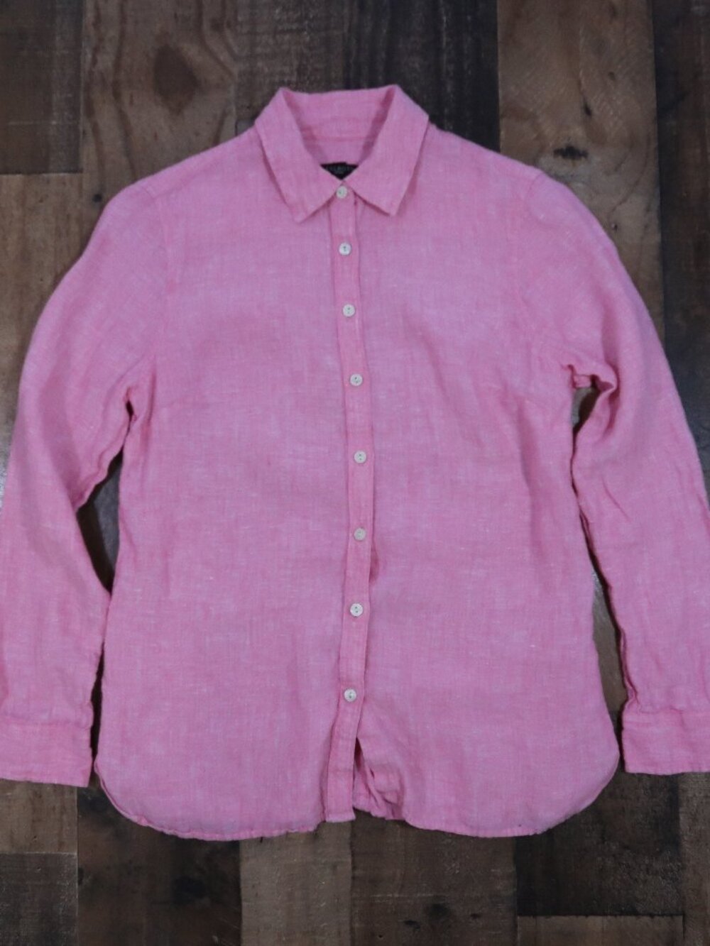 Talbots Petites Petite (XS) Pink Linen Button Up Collared Shirt